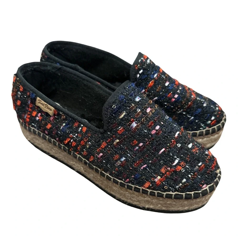 Toni Pons Origens Tweed Espadrille Loafers Navy Red Platform Spain Size 35 boho